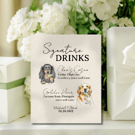 Zwei Hunde Hochzeitsignatur Drinks Bar signieren Sockelschild