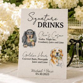 Zwei Hunde Hochzeitsignatur Drinks Bar signieren Sockelschild