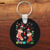 Zwei Hunde im Santa Mops in Weihnachtssocken Hund Schlüsselanhänger (Vorderseite)