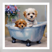 Zwei Hunde in der Badewanne malen Poster (Vorne)