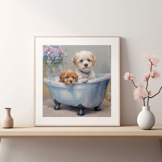 Zwei Hunde in der Badewanne malen Poster
