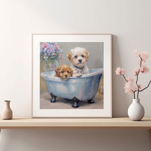 Zwei Hunde in der Badewanne malen Poster