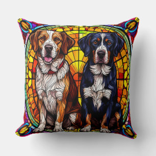 Zwei Hunde in einem Bleiglasdesign Kissen