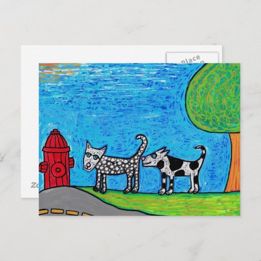 Zwei Hunde niffen Hintern Postkarte (Vorne/Hinten)