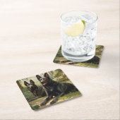 Zwei Hunde Rechteckiger Pappuntersetzer (Vor Ort)