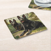 Zwei Hunde Rechteckiger Pappuntersetzer (angewinkelt)