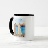 Zwei Hunde sitzen auf einem Dock und schauen sich  Tasse (Vorderseite Links)