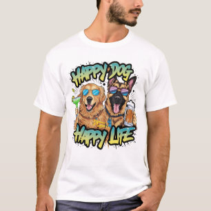 Zwei Hunde trinken Bier und tragen Sonnenbrille T-Shirt
