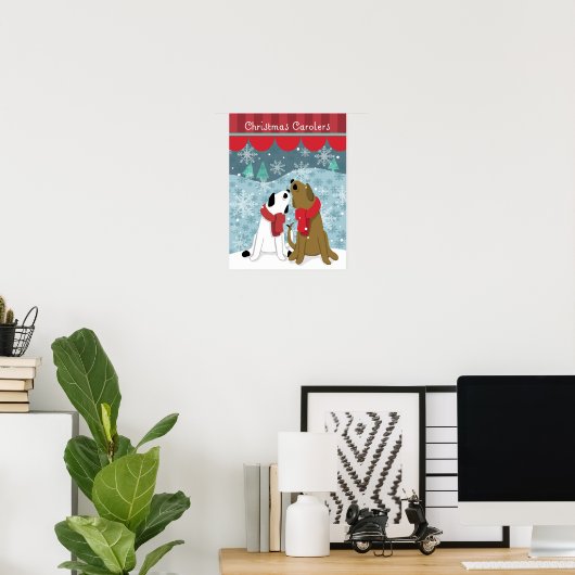 Zwei Hunde Weihnachtslieder singen im Schnee Poster (Heimbüro)