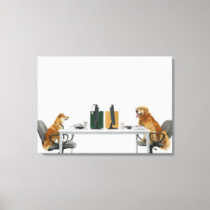 Zwei Hunde, welche die Krawatte und Gläser, an Leinwanddruck