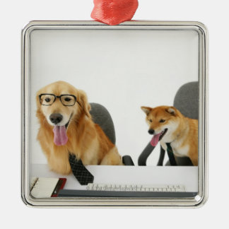 Zwei Hunde, welche die Krawatte und Gläser, Silbernes Ornament