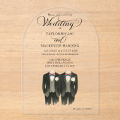 Zwei Hütten in Rainbow-Krawatte Gay Wedding Foto Acryleinladungen (Vorderseite)