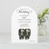 Zwei Hütten in Rainbow-Krawatte Gay Wedding Foto Einladung (Stehend Vorderseite)