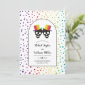 Zwei Hütten mit Hut Regenbogen Konfetti Homosexuel Einladung (Stehend Vorderseite)