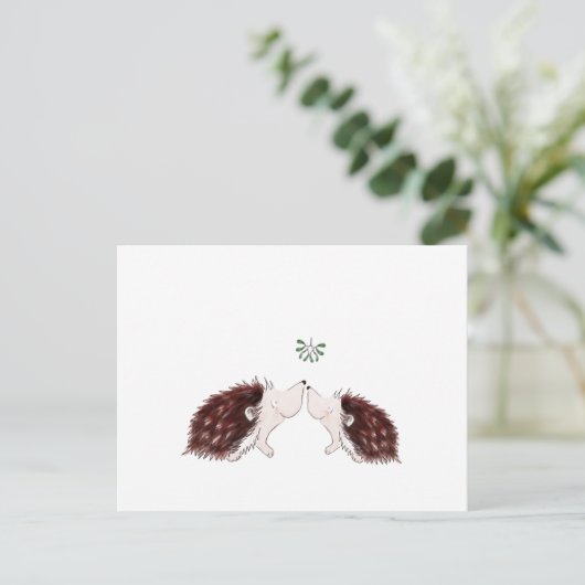 Zwei Igel unter dem Mistleton Postkarte (Stehend Vorderseite)