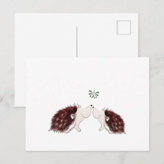 Zwei Igel unter dem Mistleton Postkarte (Vorne/Hinten)