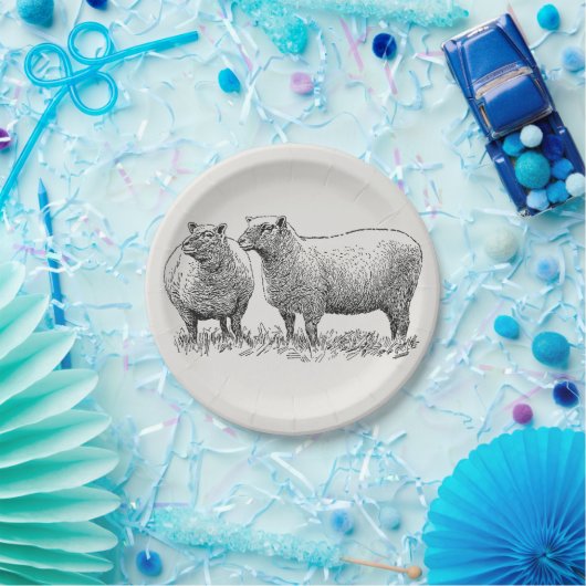 Zwei Illustrierte Schafe Pappteller (Party)