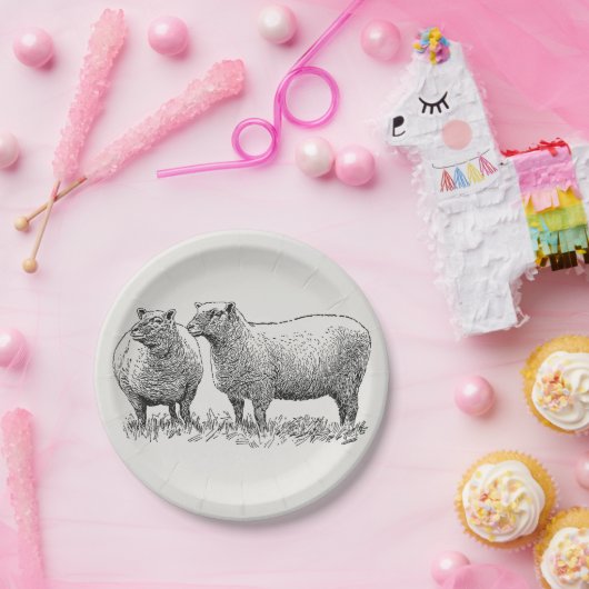 Zwei Illustrierte Schafe Pappteller (Party)