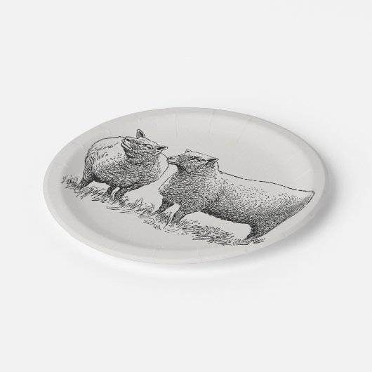 Zwei Illustrierte Schafe Pappteller (Schrägansicht)