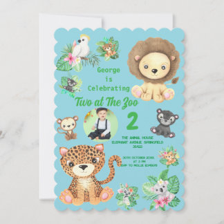 Zwei im Zoo Dschungeltiere Kindergeburtstagsfoto Einladung