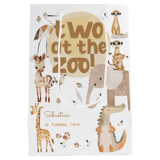 zwei im Zoo Safari Tiere Kinder zum zweiten Geburt Mittlere Geschenktüte (Rückseite)