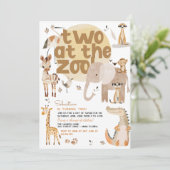 Zwei im Zoo Safari Tiere Kindergeburtstag Party Einladung (Stehend Vorderseite)