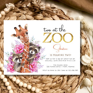 Zwei im Zoo Safari Tiere Kindergeburtstag Party Einladung