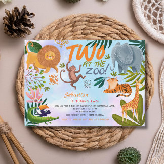 Zwei im Zoo Safari Tiere Kindergeburtstag Party Einladung