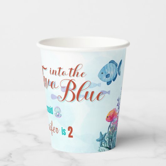 Zwei in die Blue Brown Meerjungfrau Mädchen 2. Geb Pappbecher (Rückseite)