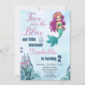 Zwei in die Blue Purpl Meerjungfrau Mädchen 2. Geb Einladung (Vorderseite)