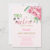 Zwei in einem Melon Wassermelonen Rosa 2. Geburtst Einladung (Vorderseite)