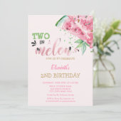 Zwei in einem Melon Wassermelonen Rosa 2. Geburtst Einladung (Stehend Vorderseite)