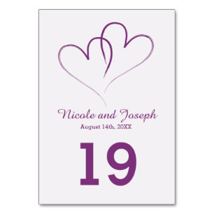 Zwei ineinander verschlungene Purple Hearts Tischnummer