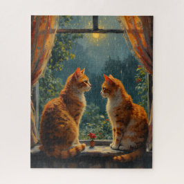 Zwei Ingwerkatzen sitzen vor einem Fenster Puzzle