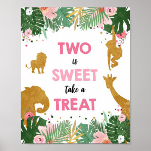 Zwei ist Sweet Safari Animals Girl Birthday Sign Poster