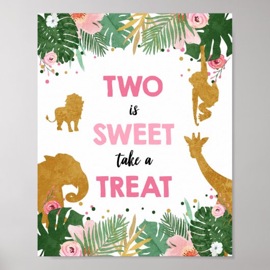 Zwei ist Sweet Safari Animals Girl Birthday Sign Poster (Vorne)
