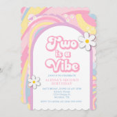 Zwei ist Vibe Groovy, Retro Girl Pastel Colors Einladung (Vorne/Hinten)