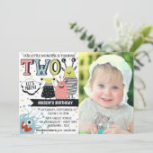 Zwei Jahre altes Monster Geburtstag Einladung (Stehend Vorderseite)