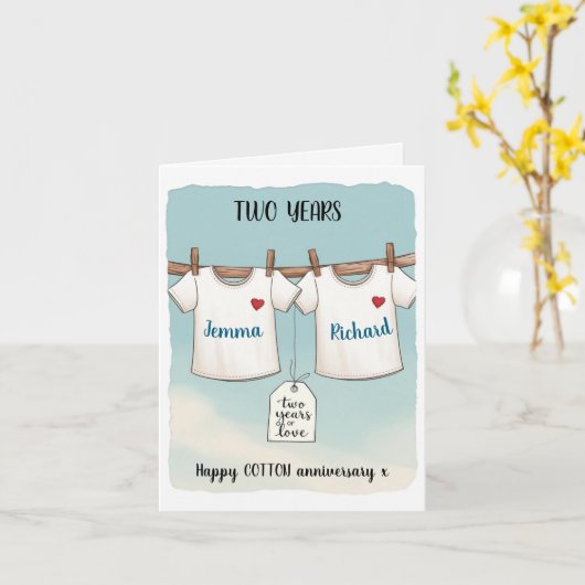 "Zwei Jahre Liebe" T-Shirt Baumwolle 2. Jubiläum Karte (Gelbe Blume)