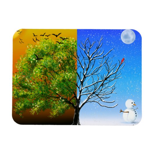 Zwei Jahreszeiten, ein Baum Magnet (Horizontal)