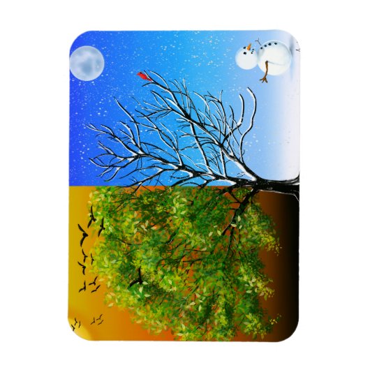 Zwei Jahreszeiten, ein Baum Magnet (Vertikal)