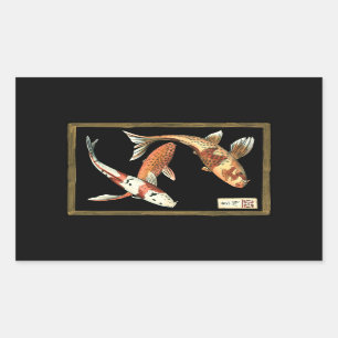 Zwei Japaner Koi Goldfisch auf schwarzem Rechteckiger Aufkleber