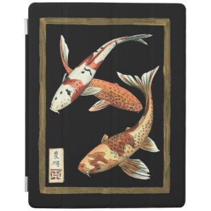 Zwei japanische Koi Goldfish auf schwarzem Hinterg iPad Hülle