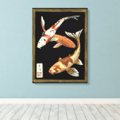 Zwei japanische Koi Goldfish auf schwarzem Hinterg Leinwanddruck (Insitu (Holzboden))