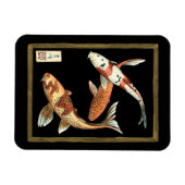 Zwei japanische Koi Goldfish auf schwarzem Hinterg Magnet (Horizontal)