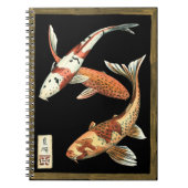 Zwei japanische Koi Goldfish auf schwarzem Hinterg Notizblock (Vorderseite)