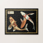 Zwei japanische Koi Goldfish auf schwarzem Hinterg Puzzle (Horizontal)