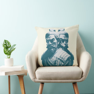 Zwei japanische Samurai-Statuen Design Kissen