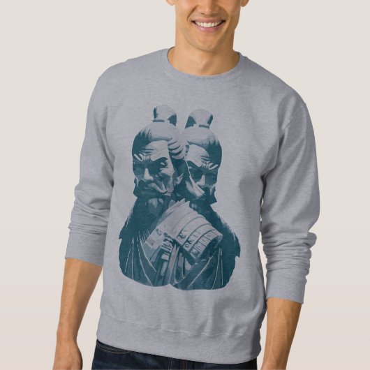 Zwei japanische Samurai Statuen Design Sweatshirt (Vorderseite)