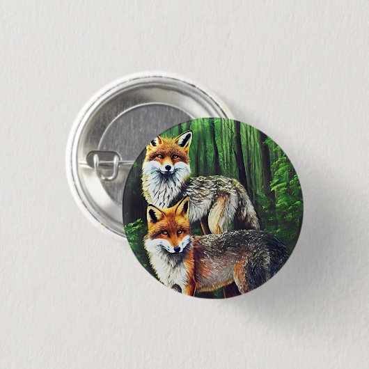 zwei junge Füchse Tierart Button (Vorne & Hinten)